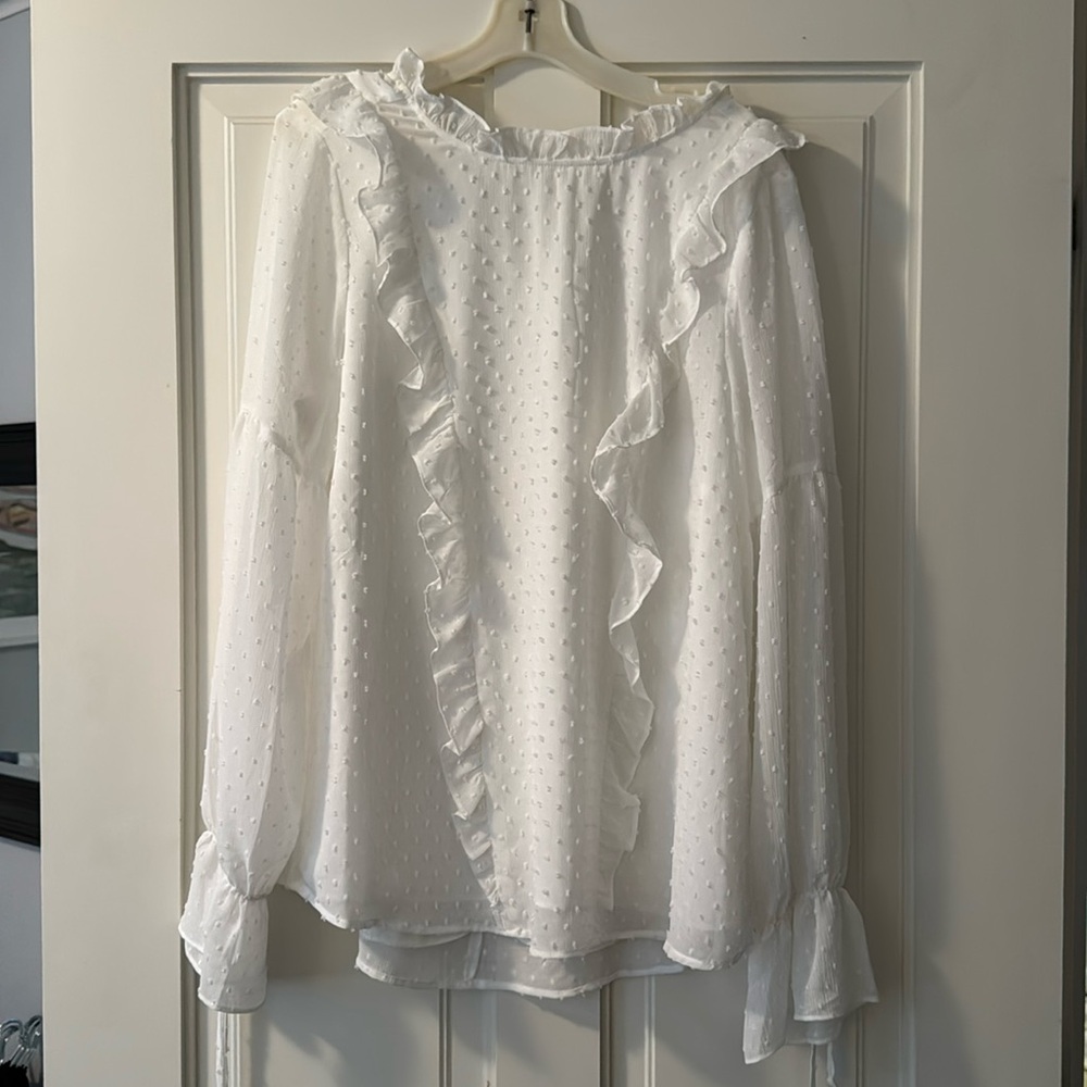 Daniel Rainn DR2 white polka dot peasant blouse.